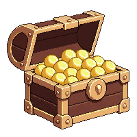 Treasure Chest Open With Gold — free pixel art sprite from the Adventure Items collection, transparent PNG