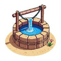 desert well stone water rope bucket oasis