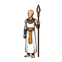 egyptian priest bald white robe ankh staff