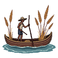 nile fisherman boat net papyrus reeds