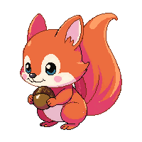 squirrel red bushy tail acorn holding
