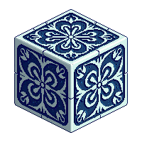 cube block glazed terracotta blue pattern ornate