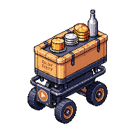 cyberpunk food delivery bot wheeled tray