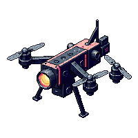 cyberpunk news drone camera lens spotlight