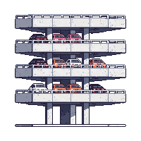 cyberpunk parking garage multi level concrete