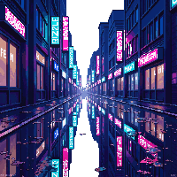 cyberpunk rain puddle neon reflection street