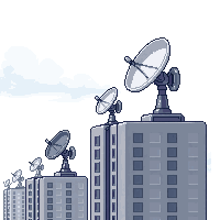 cyberpunk rooftop antenna satellite dishes