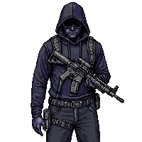 Cyberpunk Smuggler Dark Hoodie Hidden Weapons — free pixel art sprite from the Cyberpunk collection, transparent PNG