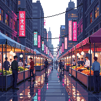 Cyberpunk Street Market Stalls Tarp Neon — free pixel art sprite from the Cyberpunk collection, transparent PNG