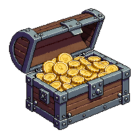 dungeon chest wooden open gold coins items