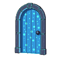 dungeon door magic sealed glowing runes blue