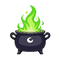 cauldron bubbling green potion fire witch