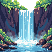 enchanted waterfall sparkle mist rainbow rocks