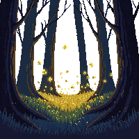 firefly swarm glow yellow night forest warm