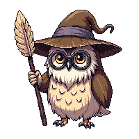 owl wizard wise feathered spectacles staff