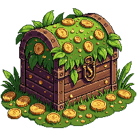 treasure chest roots overgrown golden coins