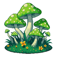 green mushroom mossy damp forest floor cluster