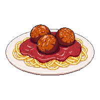 dish spaghetti plate pasta meatballs red sauce