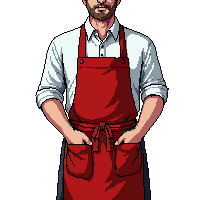 kitchen apron chef red fabric tied