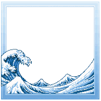 japanese wave frame blue white curved border