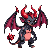 demon red horns wings tail standing