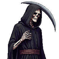 grim reaper black hood scythe skeleton