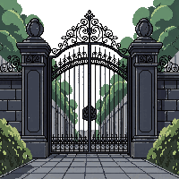 iron gate dark ornate locked cemetery