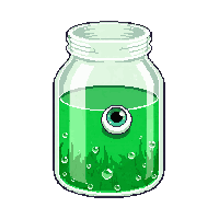 jar specimen green liquid floating eye