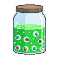 jar eyeballs specimen green liquid floating