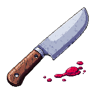 meat cleaver steel blade wooden handle blood