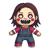 Cursed Doll Possessed Toy Cracked Face 003 — free pixel art sprite from Horror Kit