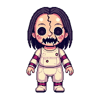 Cursed Doll Possessed Toy Cracked Face 011 — free pixel art sprite from Horror Kit