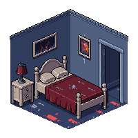 Haunted Bedroom Disheveled Bed 026 — free pixel art sprite from the Horror Kit collection, transparent PNG