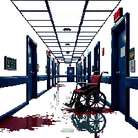 abandoned hospital hallway dark wheelchair blood