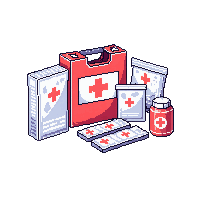 first aid kit red cross bandages medical supplies