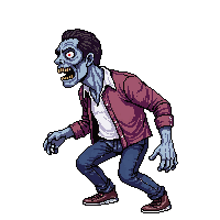 Zombie Shambling Torn Clothes Exposed Bone Jaw — free pixel art sprite from the Horror Pro collection, transparent PNG