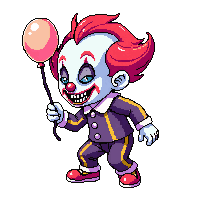 horror clown sinister balloon knife grin