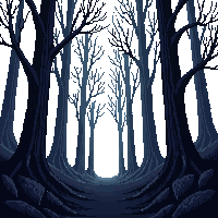 horror dark forest twisted trees misty