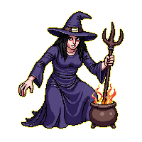 horror witch hunched cauldron gnarled staff