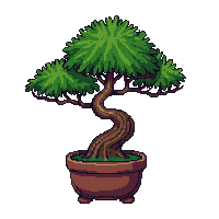 Bonsai Tree Small Pot Curved Trunk Pine — free pixel art sprite from Japanese Garden