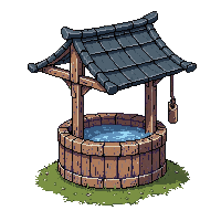japanese well stone covered wooden roof bucket