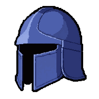 iron great helm  with blue cloth wrap