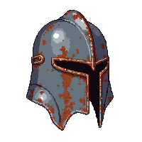 knight visored helmet  rusted iron