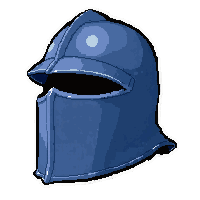 knight visored helmet  with blue cloth wrap
