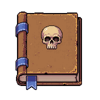 bound recipe book  with skull emblem