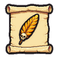 feather quill scroll  with skull emblem
