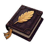 iron bound grimoire  with a feather bookmark