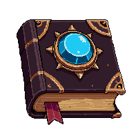 iron bound grimoire  with blue gem on cover