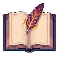open spellbook with glowing pages  with a feather bookmark