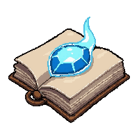 open spellbook with glowing pages  with blue gem on cover